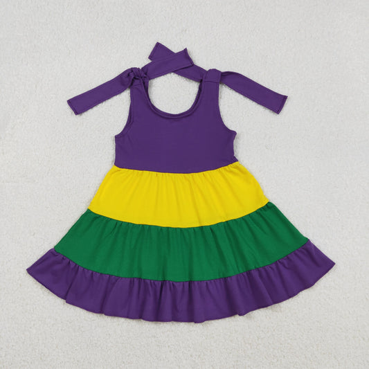 Baby Girls Kids Bows Sleeveless Mardi Gras Cotton Knee Length Dress