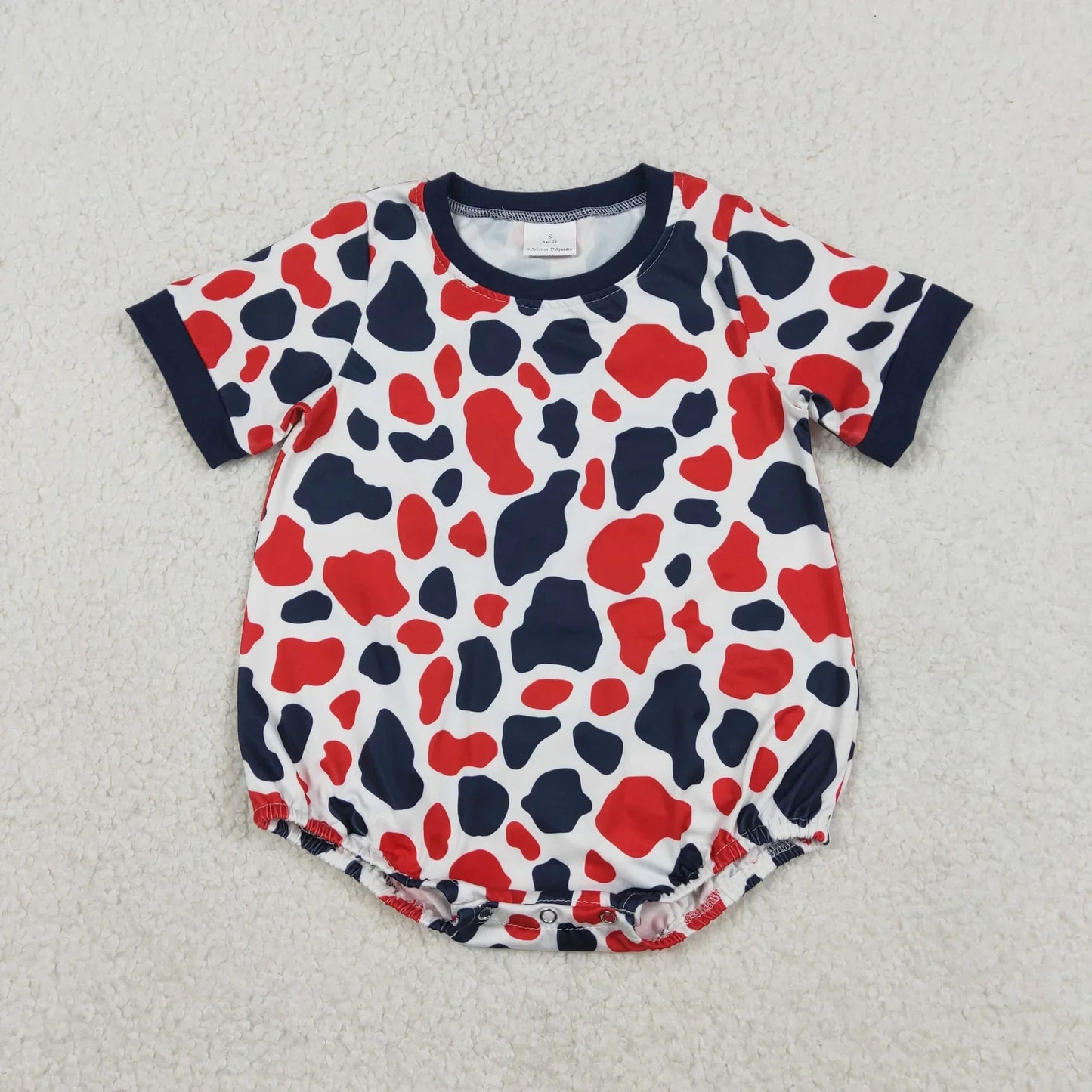 RTS Sibling Baby Boys Short Sleeves Red Blue Camo 4th of July Romper Buttons Tee Tops