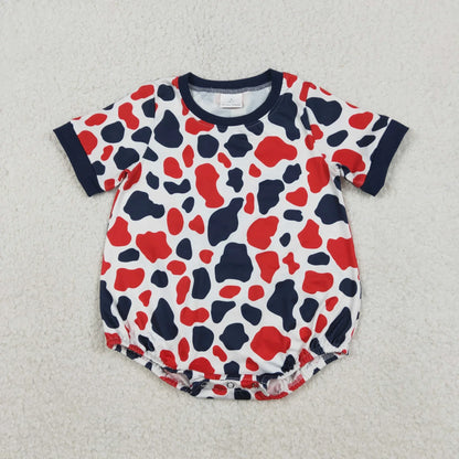 RTS Sibling Baby Boys Short Sleeves Red Blue Camo 4th of July Romper Buttons Tee Tops