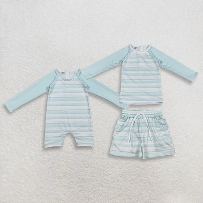 RTS Sibling Baby Boys Kids Long Sleeves Stripes Zipper Tops Shorts Set Jumpsuit Swimsuits Clothes