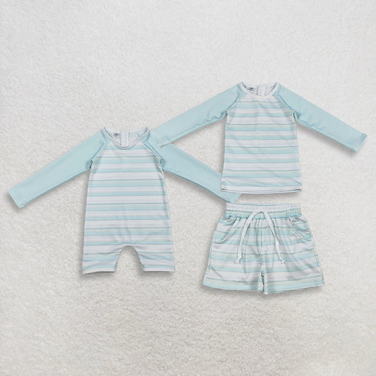 RTS Sibling Baby Boys Kids Long Sleeves Stripes Zipper Tops Shorts Set Jumpsuit Swimsuits Clothes