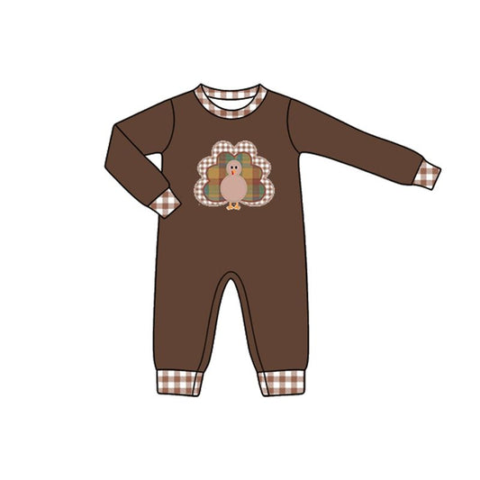 Moq 5 Preorder Baby Boy Infant Long Sleeves turkey Thanksgiving Brown Romper Clothes