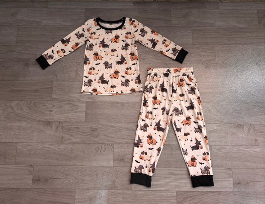 No moq Preorder Baby Boys Kids Long Sleeves Halloween Shirt Dogs Pumpkins Pockets Pants Set Clothes