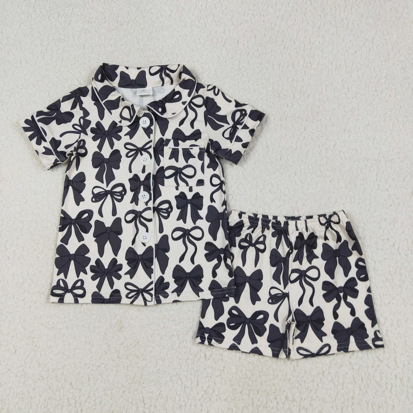 Sibling Baby Girls Adult Women Black Bows Buttons Shirt Shorts Mommy and Me Pajamas Sets