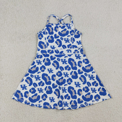 Baby Girls Kids Straps Blue Leopard Team Yoga Active Shorts Knee Length Dress RTS