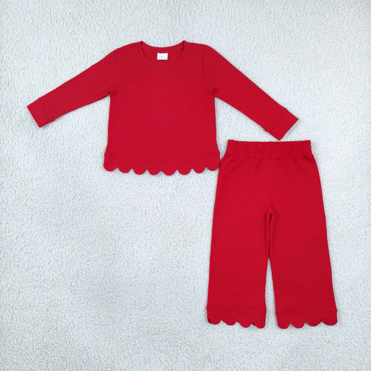 Baby Girls Kids Red Long Sleeves Shirt Pants Cotton Pajamas Set Clothes