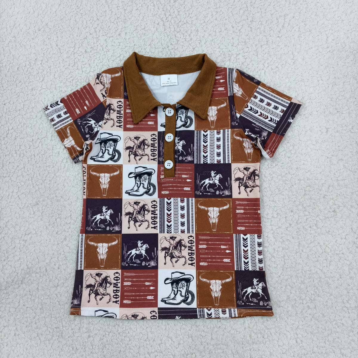 Baby Boys Short Sleeves Cowboy Boots Western Buttons Pullover Shirt