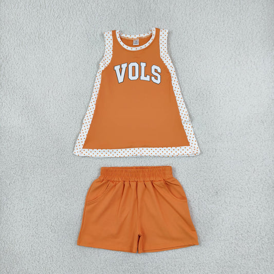 Baby Girls Kids Sleeveless Orange Tops Shorts Team Set Yoga Active Clothes