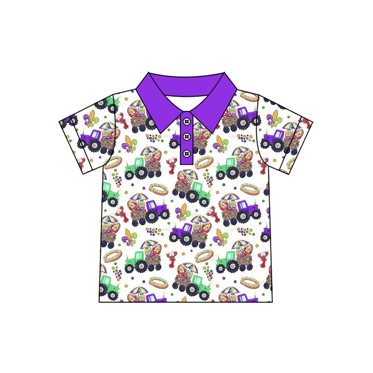 Moq 5 Preorder Baby Boys Kids Short Sleeves Crayfish Tractors Buttons Mardi Gras Shirt Clothes