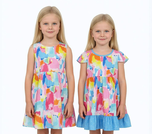 Sibling Baby Girls Toddler Tie Dye Knee Length Dresses Summer Clothes
