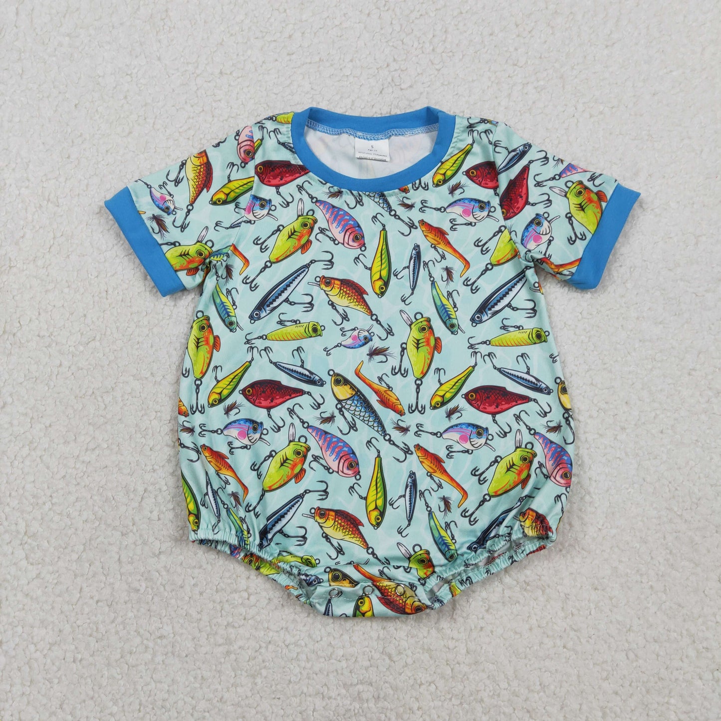 RTS Baby Boys Kids Short Sleeves Fishing Green Bubble Romper