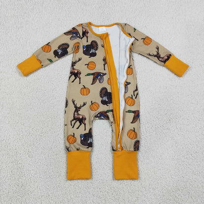 Baby Boys Infant Ducks Pumpkins Fall Zipper Footie Sleeper Romper Clothes
