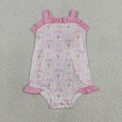 Baby Girls Kids Sleeveless Pink Bows Flower Summer Romper