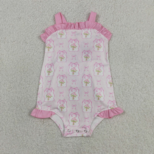 Baby Girls Kids Sleeveless Pink Bows Flower Summer Romper