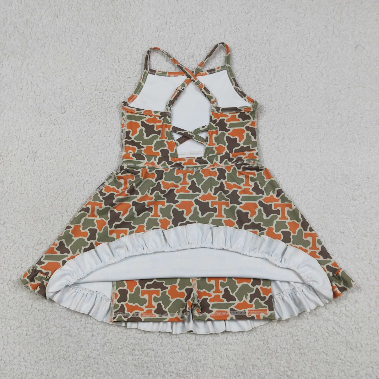 Baby Girls Kids Straps T Camo Print Team Yoga Ruffle Knee Length Dress