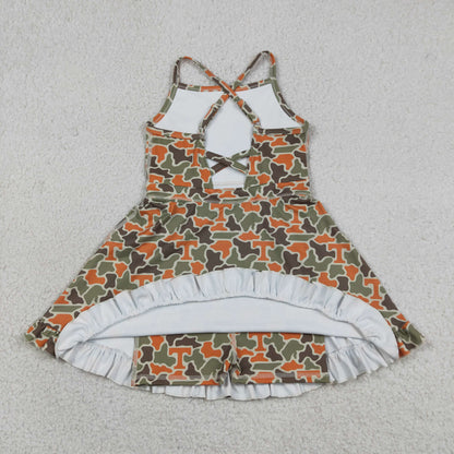 Baby Girls Kids Straps T Camo Print Team Yoga Ruffle Knee Length Dress