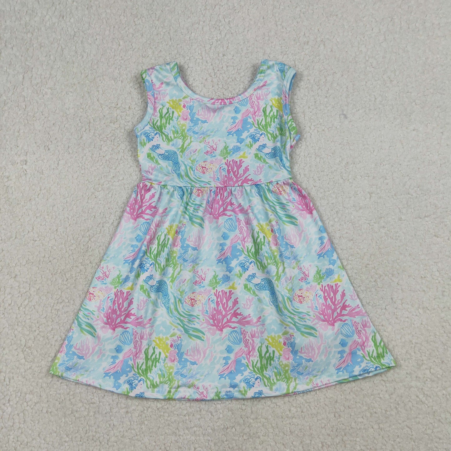 RTS Sibling Baby Girls Kids Sleeveless Sea Flower Knee Length Dress Romper Summer Clothes