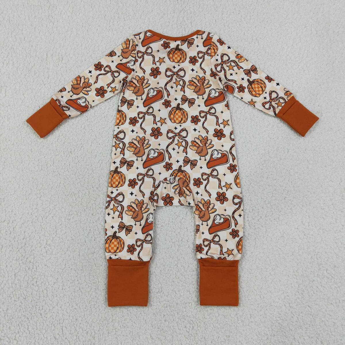 Baby Girls Kids Long Sleeves Pumpkins turkey Bows Zipper Footie Sleeper Fall Romper