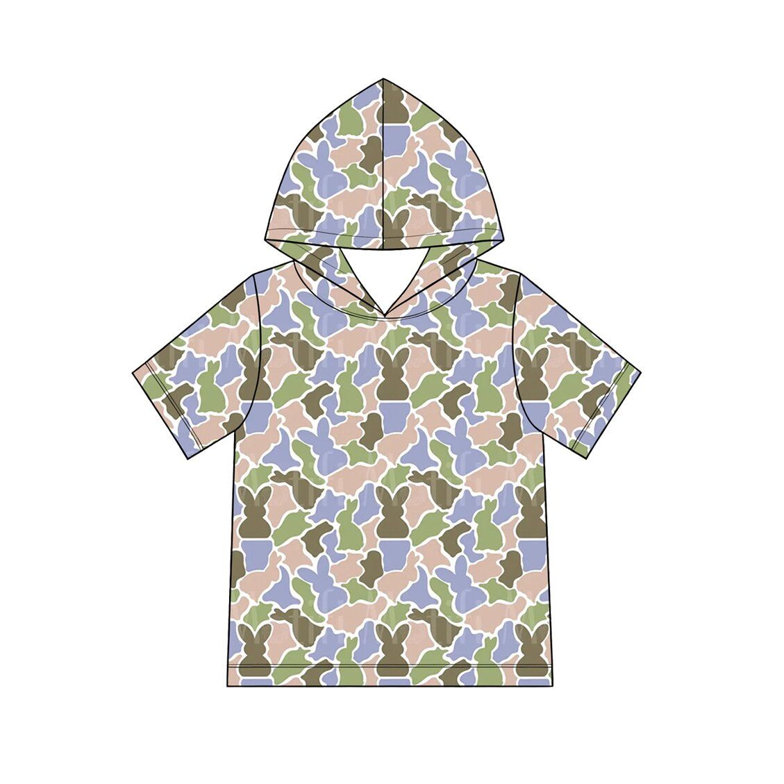 Moq 5 Preorder Baby Girls Toddler Short Sleeves Rabbits Easter Hoodie Shirt Tops Camo Clothes