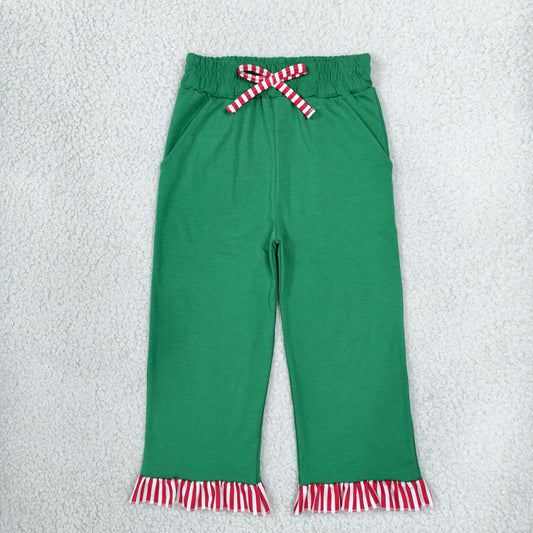 Baby Girls Kids Pockets Green Pants Cotton Bottoms Christmas Clothes