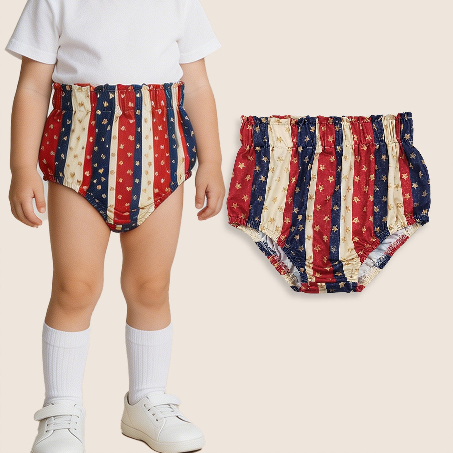 SS0313 Baby Toddler Kids Stars Stripes 4th Of July Bummie Shorts Bottoms Clothes