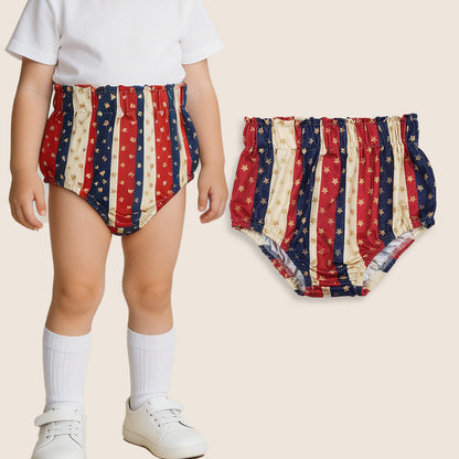 SS0313 Baby Toddler Kids Stars Stripes 4th Of July Bummie Shorts Bottoms Clothes