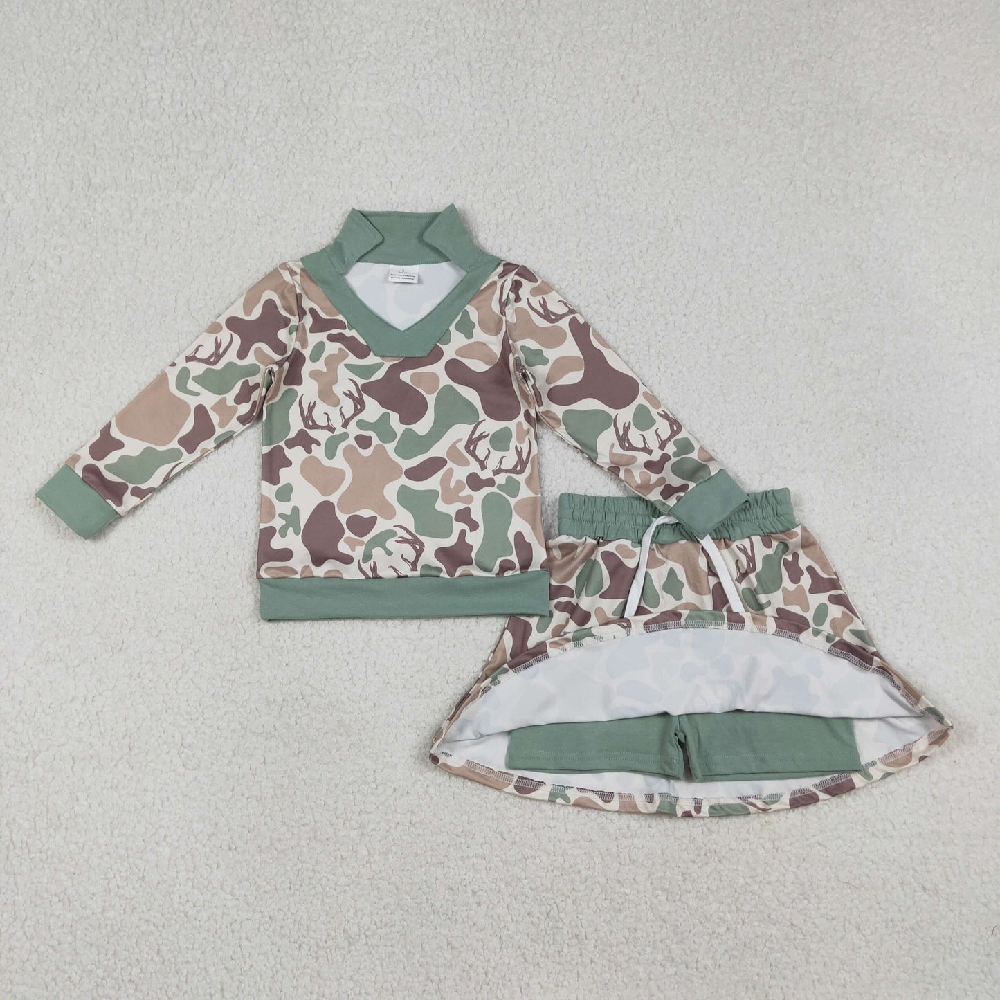 Baby Girls Long Sleeves Deer Camo Shirt Skirt Shorts Hunting Clothes Set