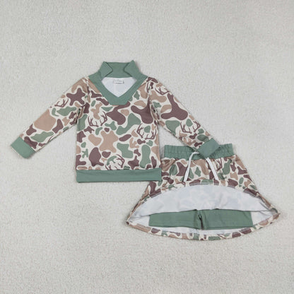 Baby Girls Long Sleeves Deer Camo Shirt Skirt Shorts Hunting Clothes Set