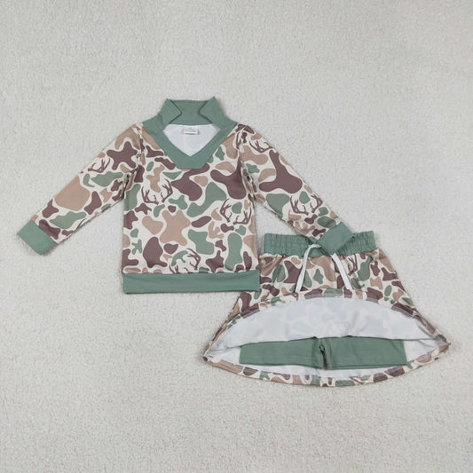 Baby Girls Long Sleeves Deer Camo Shirt Skirt Shorts Hunting Clothes Set