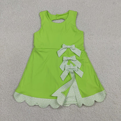 Baby Girls Sleeveless Bows Yoga Shorts Ruffle Knee Length Green Dress