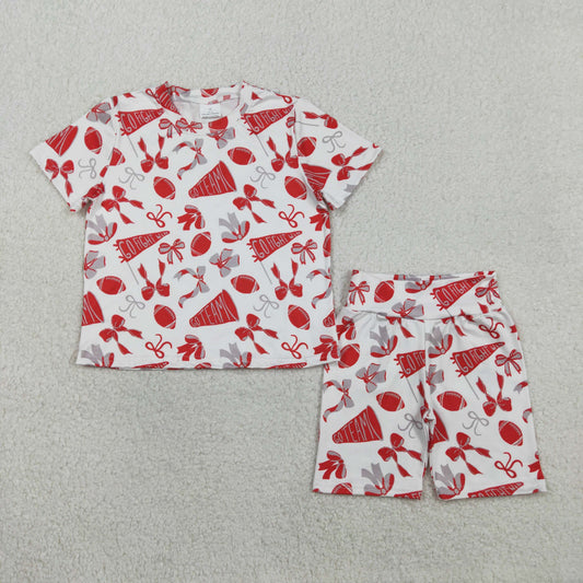 RTS Baby Girls Kids Short Sleeves Cheer Bows Shirt Shorts Team Summer Clothes Set
