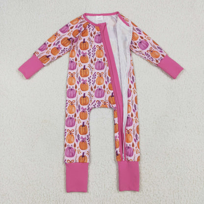 USA Shop Baby Girl Long Sleeves Bows Pumpkins Zipper Fall Romper