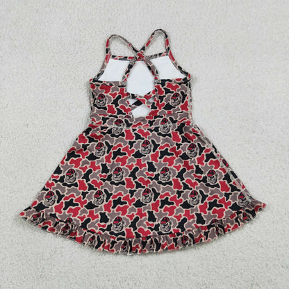 Baby Girls Kids Straps Dogs Camo Print Team Yoga Ruffle Knee Length Dress