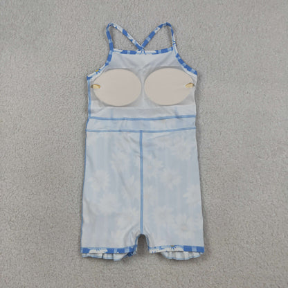 RTS Baby Girls Kids Sleeveless Flower Blue Stripes Yoga Knee Length Yoga Dress