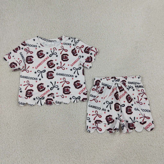 Baby Girl Kids Short Sleeves Chicken Bows Shirt Shorts Team Set Scallop Clothes