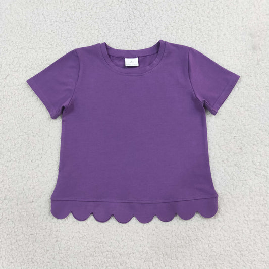Baby Girls Kids Short Sleeves Scalloped Purple Shirt Tops Cotton Clothes
