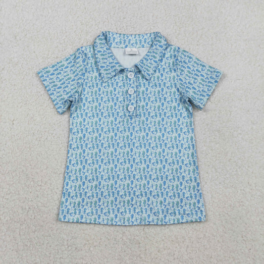 RTS Baby Boy Kids Short Sleeves Seahorse Pullover Blue Shirt