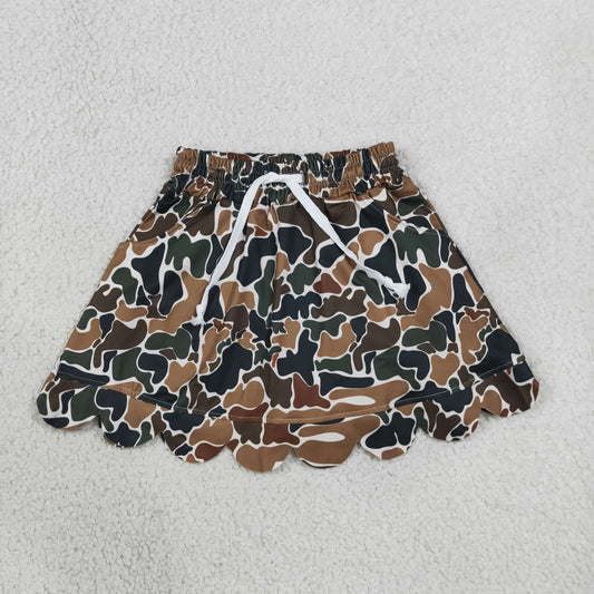 Baby Girls Kids Shorts Pockets Skirt Scallop Brown Camo Clothes