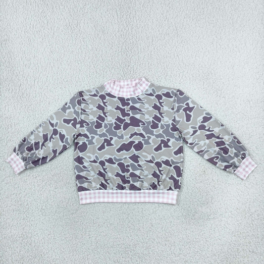 Baby Girls Toddler Long Sleeves Plaid Shirt Tops Camo Mock Neck Clothes