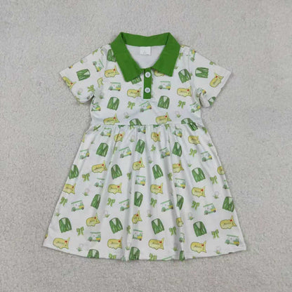 RTS Sibling Baby Boys Girls Short Sleeves Golf Buttons Green Knee Length Dress Set