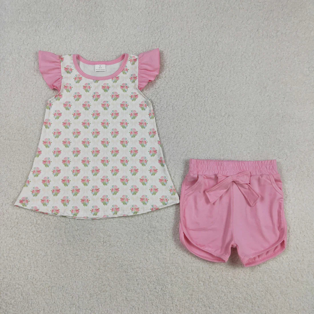 RTS Sibling Baby Girls Infant Short Sleeves Flowers Bows Tops Shorts Set Bubble Romper