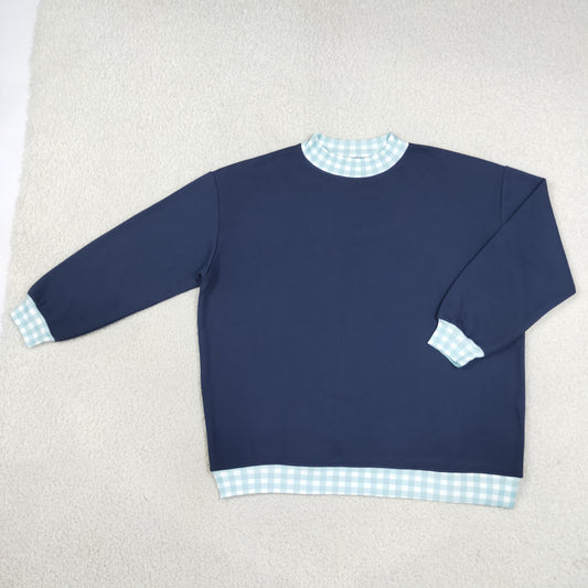 Adult Women Long Sleeves Shirt Tops Navy Blue Pullover Clothes