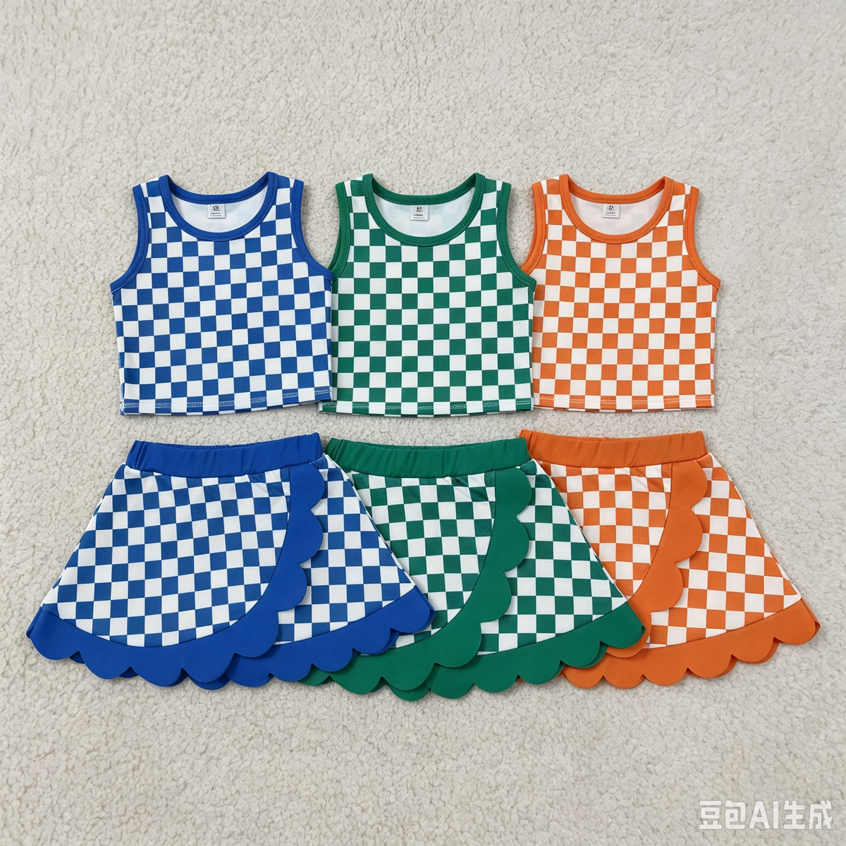 Sibling Baby Girls Kids Sleeveless Checked Shirts Scallop Skirts Shorts Yoga Active Sets Clothes