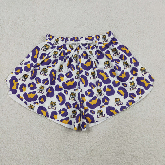 Adult Women Purple Leopard Tigers Team Yoga Active Ruffle Shorts Bottom