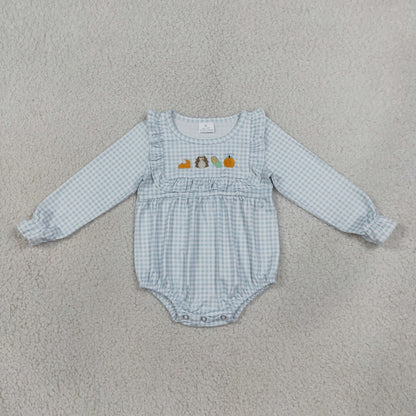 Sibling Baby Boys Toddler Baby Girls Infant Embroidery turkey Pumpkin Plaid Rompers Set Clothes