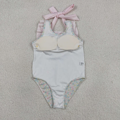 Baby Girls Kids Stripes Bows Floral Summer One-piece Swimsuit