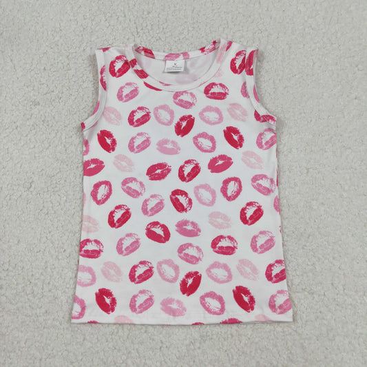 Baby Girls Kids Sleeveless Pink Mouths Valentine Vest Tops