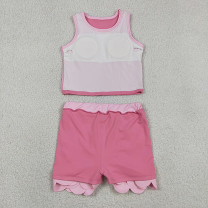 Baby Girls Kids Shirt Scallop Skirt Shorts Yoga Active Pink Set Clothes