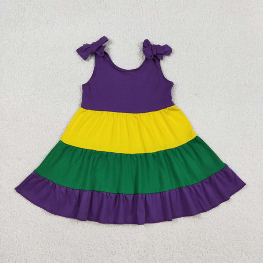 Baby Girls Kids Bows Sleeveless Mardi Gras Cotton Knee Length Dress