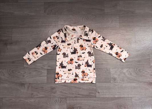 No moq Preorder Toddler Kids Long Sleeves Dogs Pumpkins Halloween Pullover Zipper Shirt Clothes